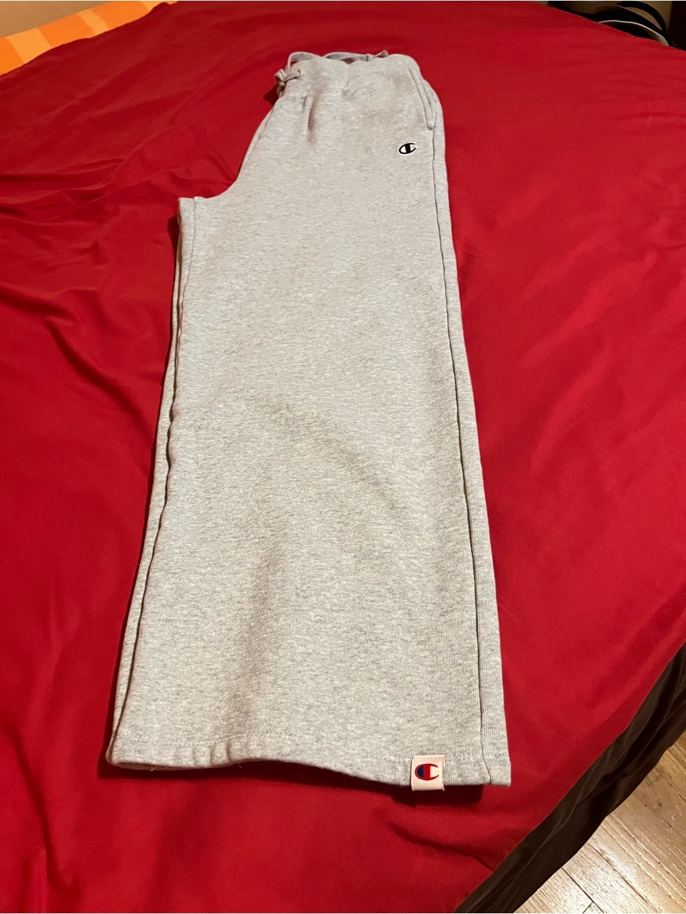 Champion Light Gray Fleece Drawstring Sweatpants Wide Leg yoga Style